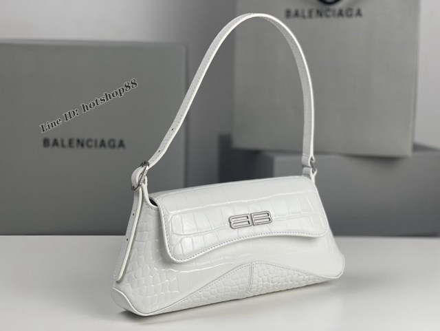 Balenciaga專櫃2022爆款小號鱷魚白全皮肩背包 巴黎世家翻蓋腋下包 fyj1539